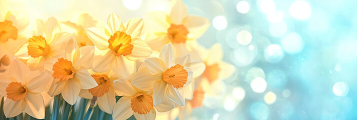 Poster - A graceful cluster of daffodils in bloom, warm and airy color palette, capturing the essence of