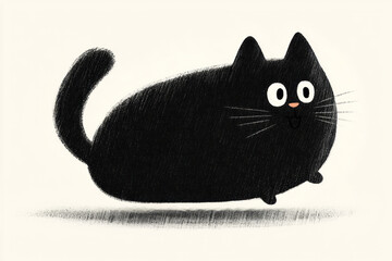 Fototapete - A dancing black cat captured mid-jump with stylized curves and playful expression, drawn in a
