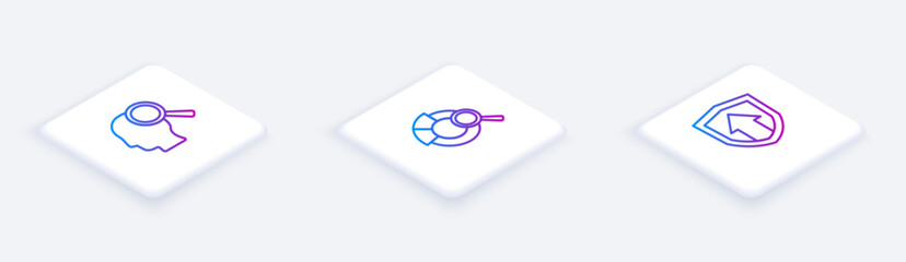 Poster - Set Isometric line Search people, data analysis and Financial growth. White square button. Vector