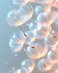 Fototapete - Whispering lines of a love poem formed by floating dandelion seeds, captured in macro with dreamy