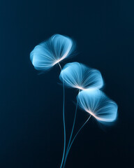 Fototapete - Whispering lines of a love poem formed by floating dandelion seeds, captured in macro with dreamy
