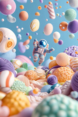 Fototapete - A stylized astronaut in 3D quilling art style, floating in a colorful space environment filled with