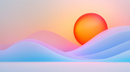 Fototapete - A sleek and minimal 3D artwork with a gradient retro wave flowing across the scene, under a