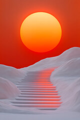 Fototapete - A stylized retro-futuristic 3D scene in minimalist form, with a smooth wave and semi-transparent