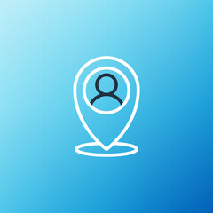 Poster - line map marker with a silhouette of a person icon isolated on blue background. gps location symbol.