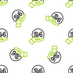 Fototapete - Line Telephone 24 hours support icon isolated seamless pattern on white background. All-day customer support call-center. Full time call services. Vector