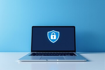 Poster - Cybersecurity laptop with lock icon on screen.