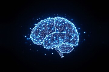 Poster - Glowing digital brain made of interconnected nodes and lines.