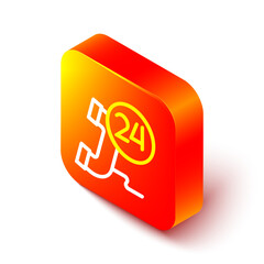Fototapete - Isometric line Telephone 24 hours support icon isolated on white background. All-day customer support call-center. Full time call services. Orange square button. Vector