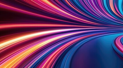 Poster - Motion blur city with futuristic skyline and digital technology concept. Vibrant and dynamic light trails create a futuristic atmosphere.