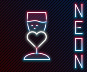 Poster - Glowing neon line Glass of champagne icon isolated on black background. Happy Valentines day. Colorful outline concept. Vector