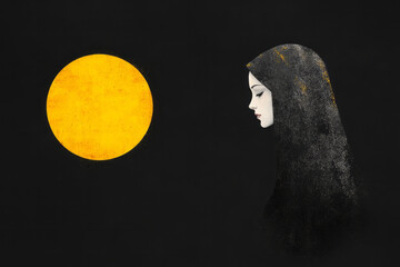 Aufkleber - A minimalist digital portrait of a Greek goddess with smooth marble skin, subtle golden accents,