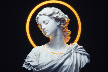 Aufkleber - A minimalist digital portrait of a Greek goddess with smooth marble skin, subtle golden accents,