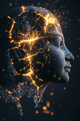 Aufkleber - A digital artifact of an Egyptian goddess bust, cracked with light and glitching through layers of