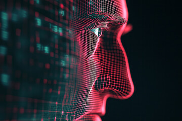 Leinwandbilder - A dramatic and futuristic depiction of Benjamin Franklinâ€™s digital face glitching into existence