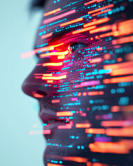 Fototapete - A stylized futuristic bust of Franklin pulsing with chromatic glitch effects, partially revealed