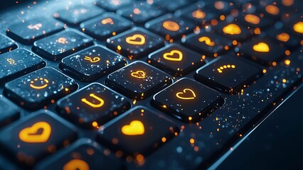 Poster - Close-up shot of a glowing keyboard with heart symbols 