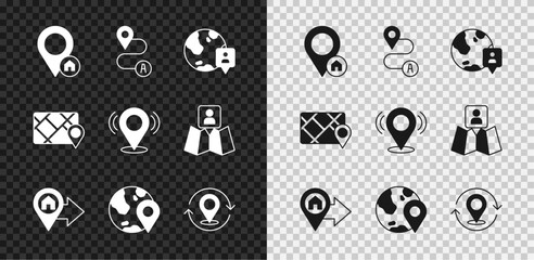 Poster - Set Location with house, Route location, the globe, Map pin, Gps device map and icon. Vector