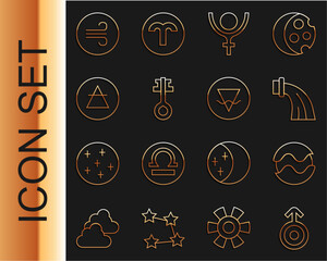 Wall Mural - set line symbol uranus, planet, aquarius zodiac, pluto, old magic key, air element, windy weather an