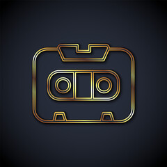Poster - Gold line Retro audio cassette tape icon isolated on black background. Vector