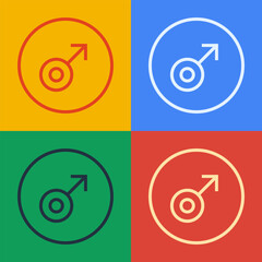 Aufkleber - Pop art line Mars symbol icon isolated on color background. Astrology, numerology, horoscope, astronomy. Vector