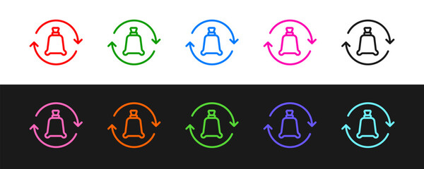 Poster - Set line Garbage bag with recycle symbol icon isolated on black and white background. Trash can icon. Recycle basket sign. Vector