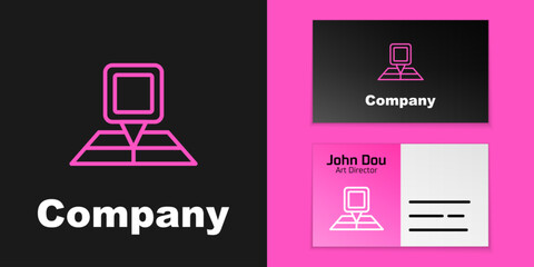 Poster - pink line folded map with location marker icon isolated on black background. logo design template el