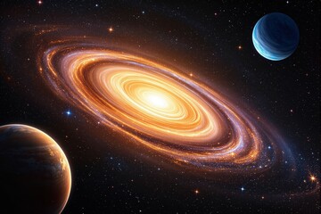Aufkleber - Glowing spiral galaxy with bright swirling center in deep space.