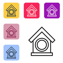 Poster - Black line Dog house icon isolated on white background. Dog kennel. Set icons in color square buttons. Vector