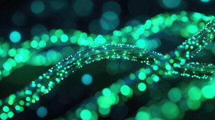 Poster - DNA plants and green biotechnology combination concept. Abstract green glowing lights forming fluid patterns.