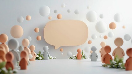 Poster - A crowd of stylized figures gather around a speech bubble, symbolizing communication and interaction