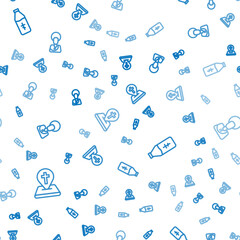 Poster - Set line Location church building, Holy water bottle and Jesus Christ on seamless pattern. Vector