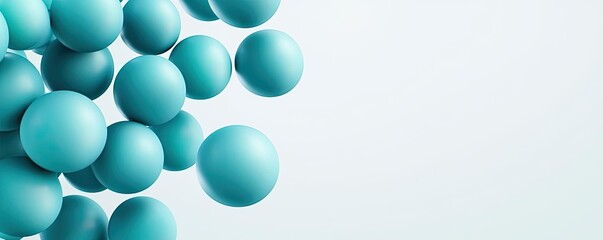 Poster - Blue exosome particles in cosmetology biotechnology concept. Abstract arrangement of teal spheres on a soft, minimal background.