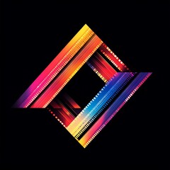 Poster - Abstract Geometric Shape with Colorful Gradient Stripes on Black Background - Modern Art.