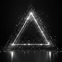 Aufkleber - Abstract Luminous Triangle on Black Reflective Surface: A Sparkling Geometric Illusion of Depth and Light