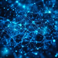 Poster - Abstract Blue Network: Interconnected Nodes and Lines in a Dynamic Plexus 