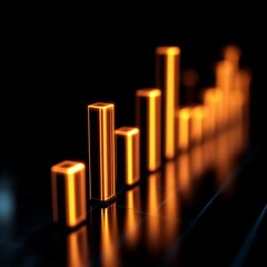 Poster - Abstract Glowing Bar Chart: Financial Growth & Business Performance, Orange Neon on Black