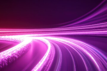 Poster - Glowing light trails create vibrant patterns over cubes on a purple background, glowing light trails moving over cubes on purple background