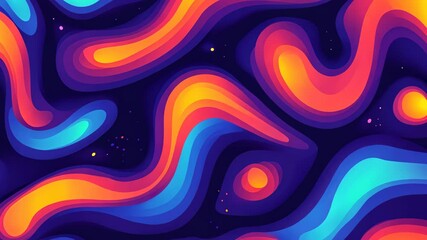 Poster - Colorful abstract waves create a vibrant pattern with flowing shapes and energetic hues in a dark background