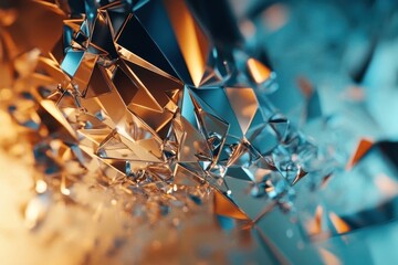Poster - Geometric low poly abstract design with blue and bronze tones depicting modern technology, Blue and bronze geometric low poly abstract tech motion background