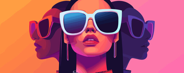 Poster - Bold portrait of woman in sunglasses with vibrant colors, retro pop art style – vector.