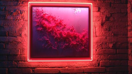 Poster - Intriguing Red Neon Artwork Displayed on a Rustic Brick Wall Background in Studio