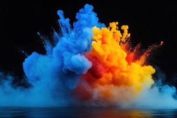 Aufkleber - Colorful explosion smoke transitions with alpha channel in vivid shades of blue, orange, and yellow, Explosion smoke Transitions with alpha channel