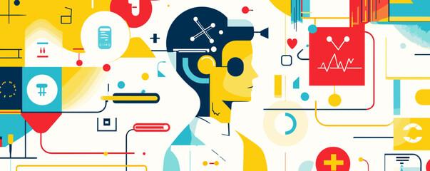 Poster - Futuristic medical technology with ai and robotics elements - vector.