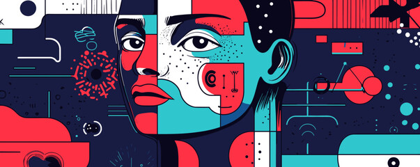 Poster - Abstract geometric portrait with bold colors and patterns - vector.