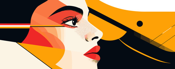 Poster - Abstract female profile in geometric shapes and bold colors – vector.