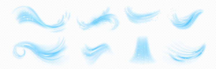Poster - Abstract wind with sparkles. Vector realistic cold air effect, magic vortex, light twirls with particles. Shimmering breeze, glowing current or gust. Draft, whiff or blowing with flickering