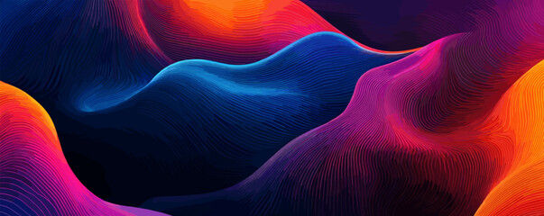 Poster - Abstract colorful waves with dynamic flowing lines in vibrant blue, red, orange vector.