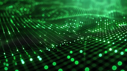 Poster - Abstract glowing green wave of particles. Futuristic technology or science fiction background.