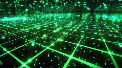 Poster - Abstract glowing green plexus background with connected dots and lines. Futuristic technology concept. 3d rendering.